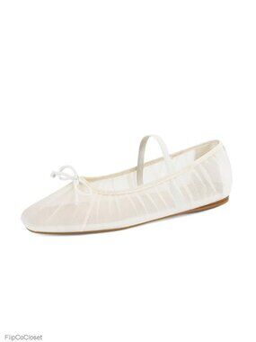 Mesh Ballet Flats Square Toe Bow Mary Jane Tulle Ballerina Shoes